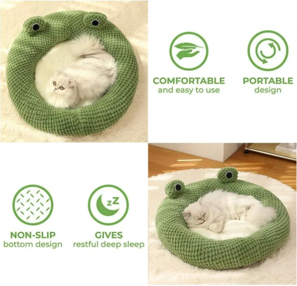 Cartoon Frog Pet Bed - Cute Plush Cat & Small Dog Bed