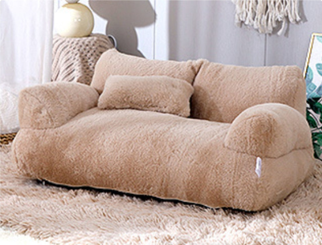 Luxury Cat Bed Sofa - Warm Plush Pet Nest with Pillow
