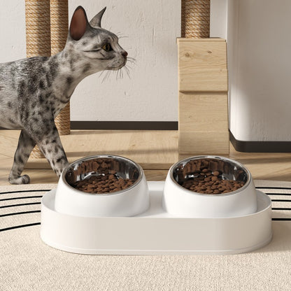 Tilted Double Pet Bowl - Elevated Neck-Protecting Feeder