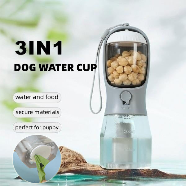 3-in-1 Dog Travel Cup - Water, Food & Waste Bag Dispenser