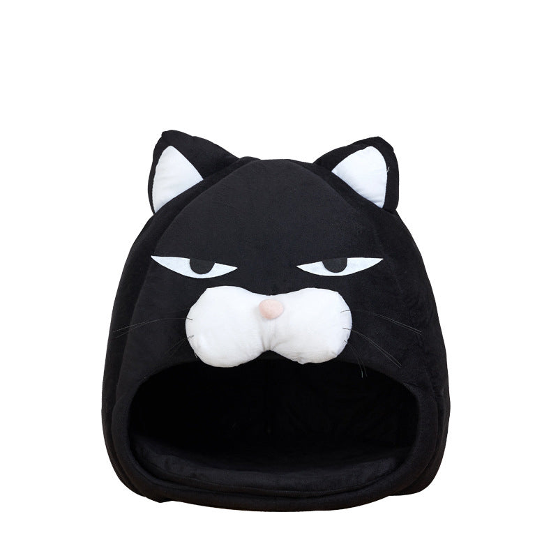 Enclosed Plush Cat House Bed - Washable Waterproof Nest