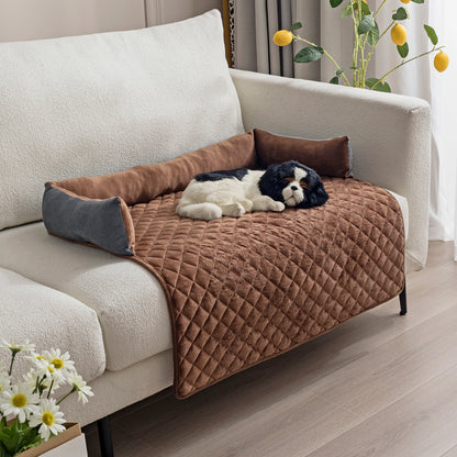 Dog Sofa Bed - Cushioned Pet Couch with Furniture Protector