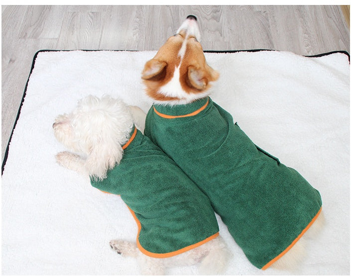 Coral Fleece Dog Bath Robe - Quick-Dry Pet Towel Wrap
