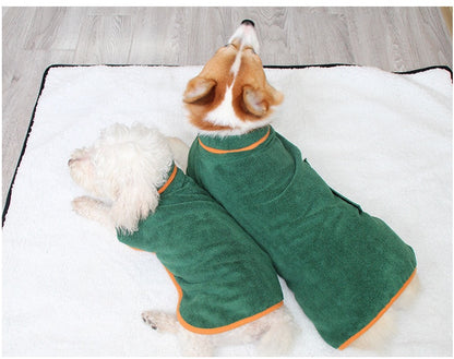 Coral Fleece Dog Bath Robe - Quick-Dry Pet Towel Wrap