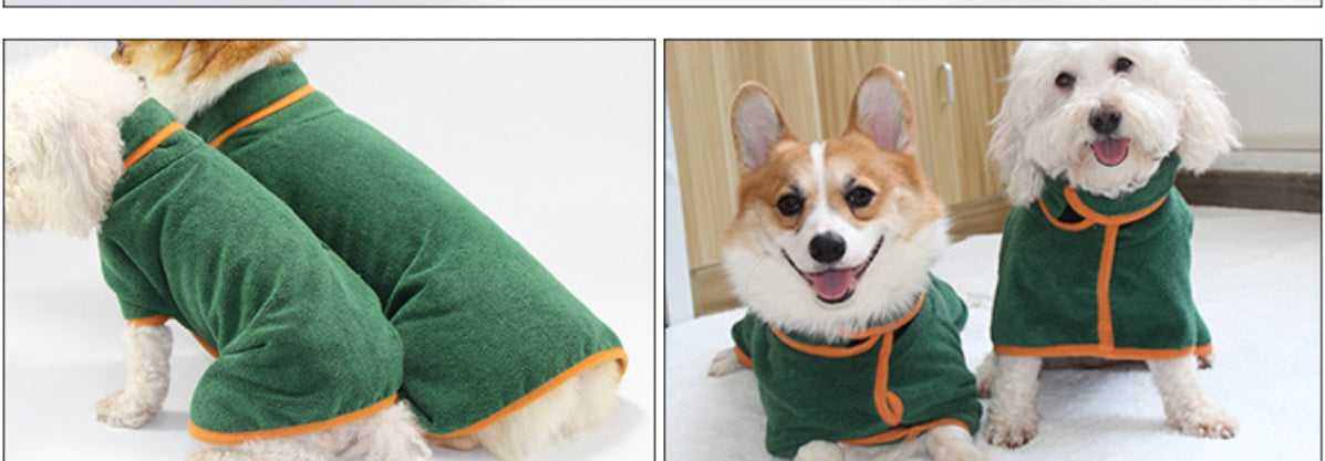 Coral Fleece Dog Bath Robe - Quick-Dry Pet Towel Wrap