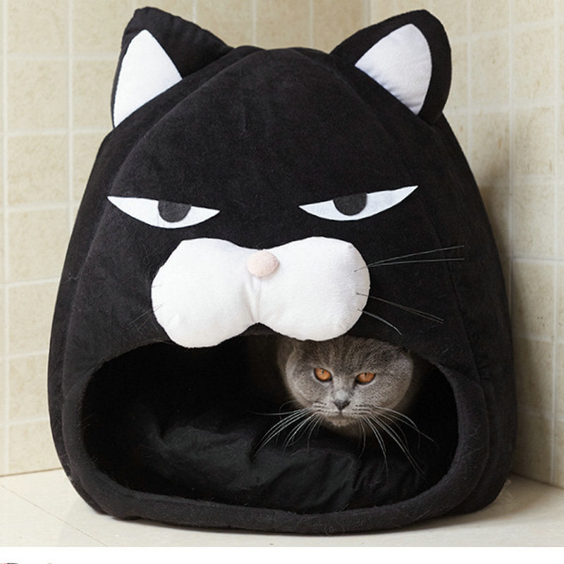 Enclosed Plush Cat House Bed - Washable Waterproof Nest
