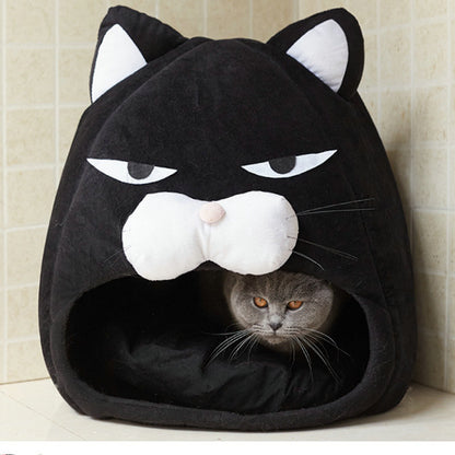 Enclosed Plush Cat House Bed - Washable Waterproof Nest