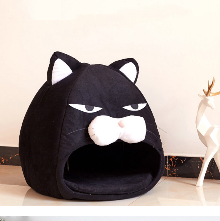 Enclosed Plush Cat House Bed - Washable Waterproof Nest
