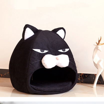 Enclosed Plush Cat House Bed - Washable Waterproof Nest
