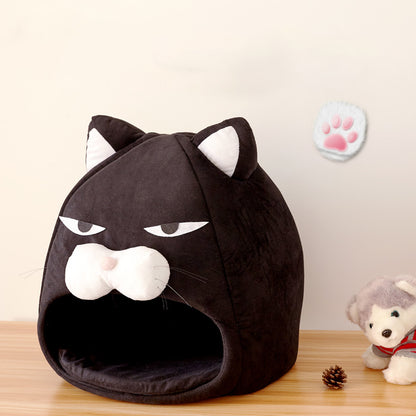 Enclosed Plush Cat House Bed - Washable Waterproof Nest