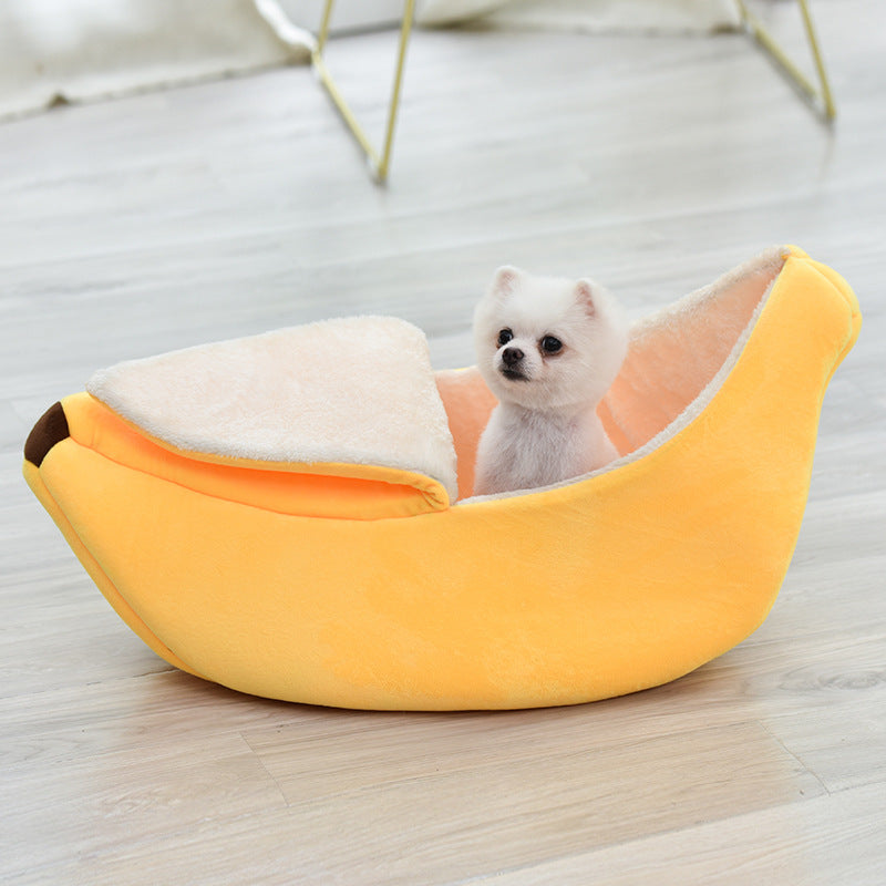 Banana-Shaped Pet Bed - Washable Long-Hair Cat & Dog Nest