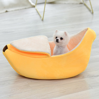 Banana-Shaped Pet Bed - Washable Long-Hair Cat & Dog Nest