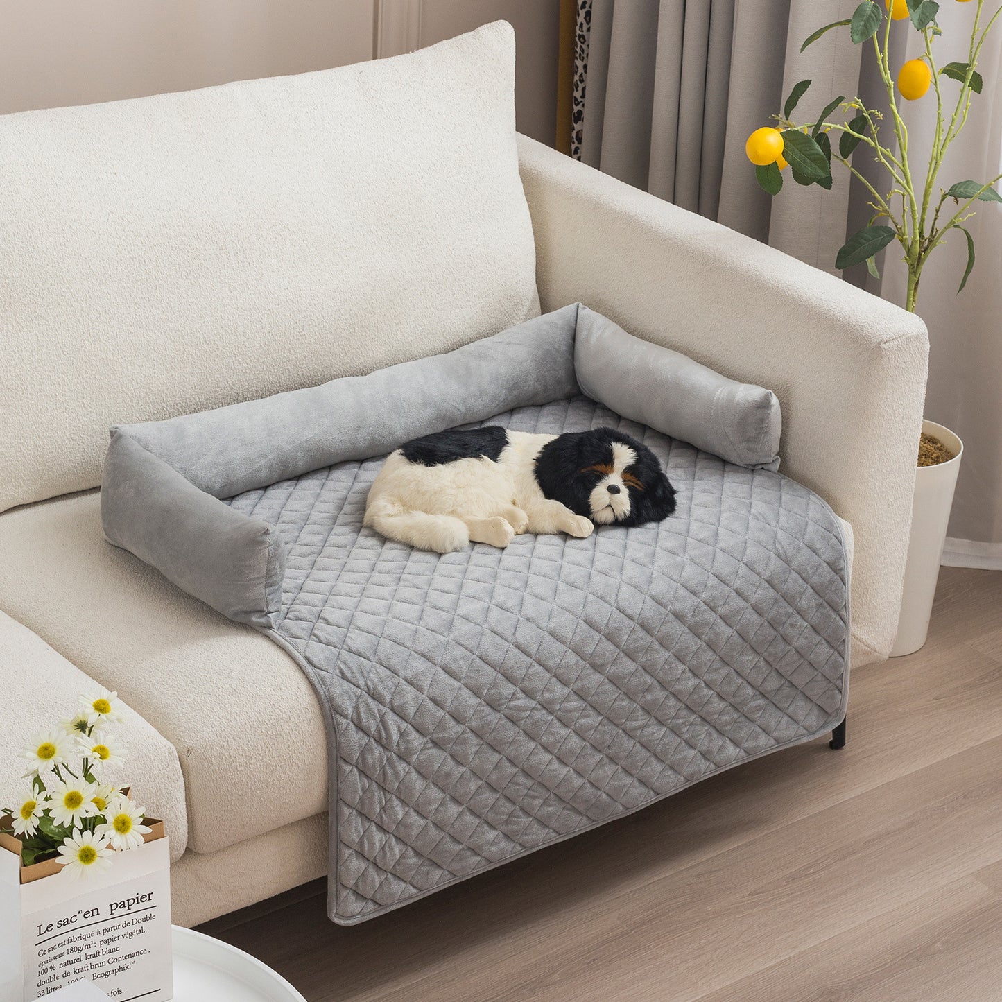 Dog Sofa Bed - Cushioned Pet Couch with Furniture Protector