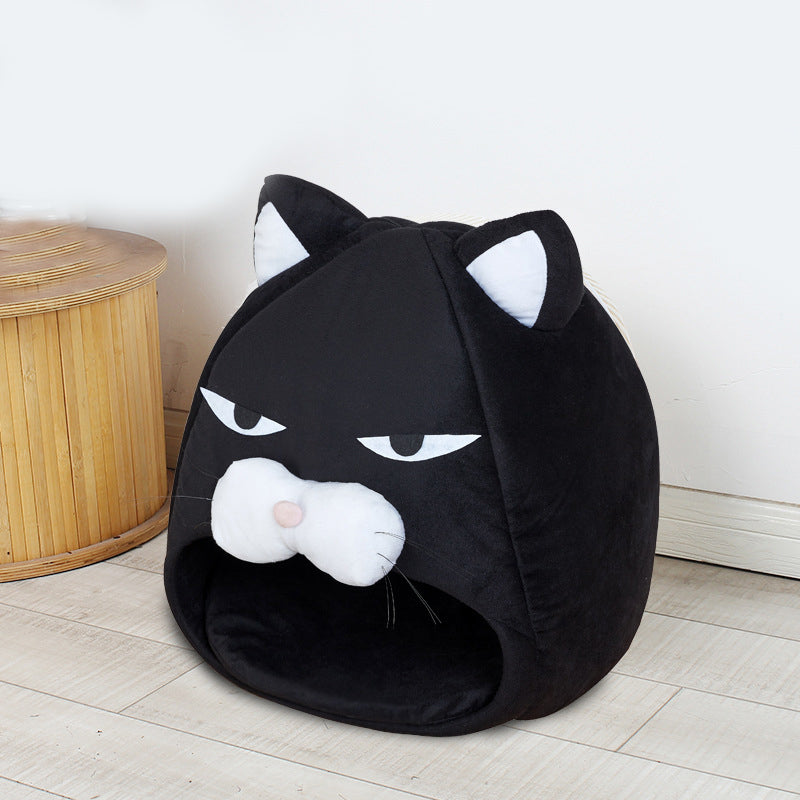 Enclosed Plush Cat House Bed - Washable Waterproof Nest