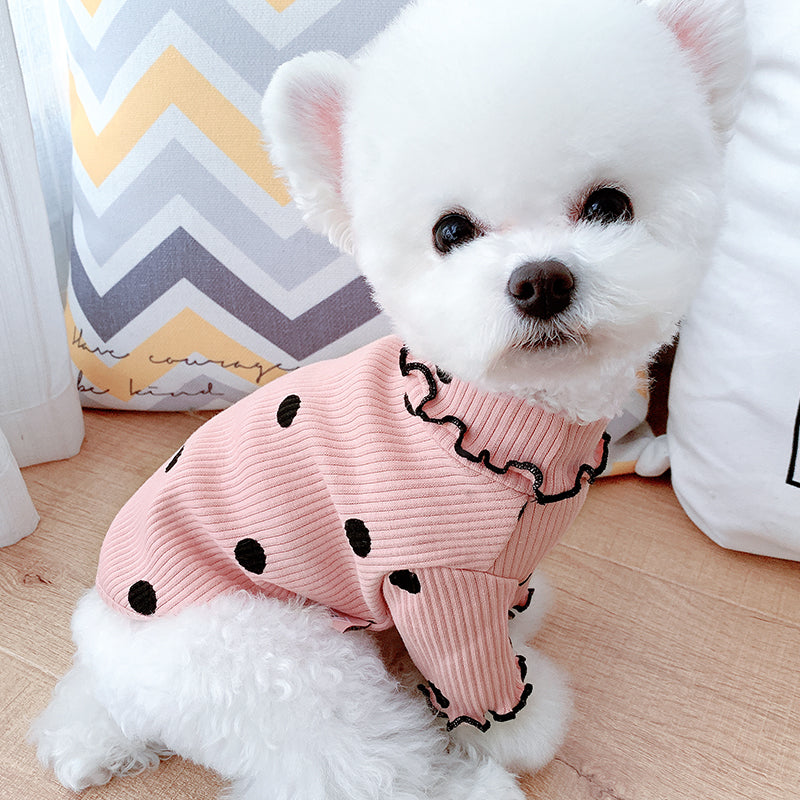Polka Dot Dog Turtleneck - Cotton Bottoming Shirt