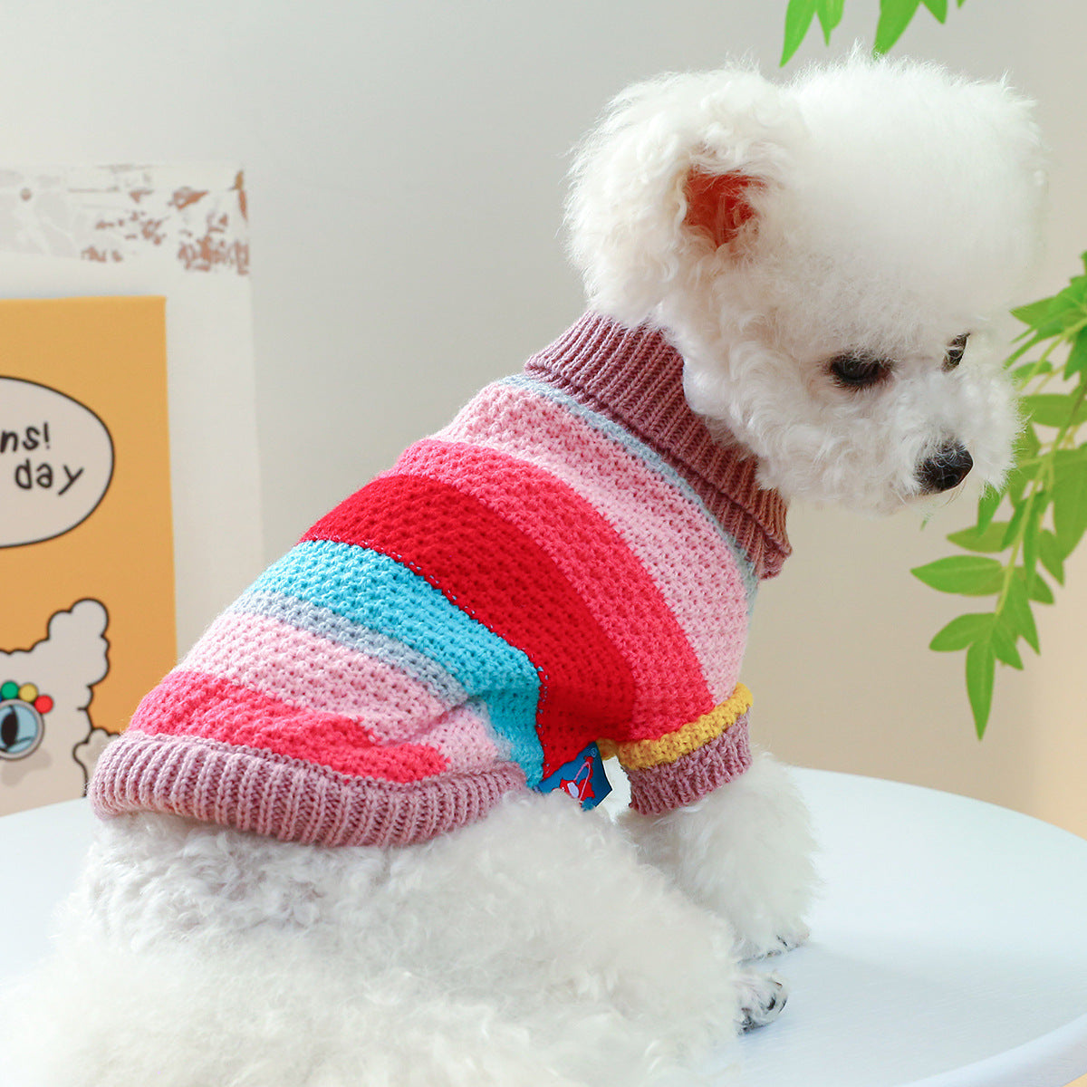 Colorful Striped Dog Sweater - Cozy Ring-Neck Pullover