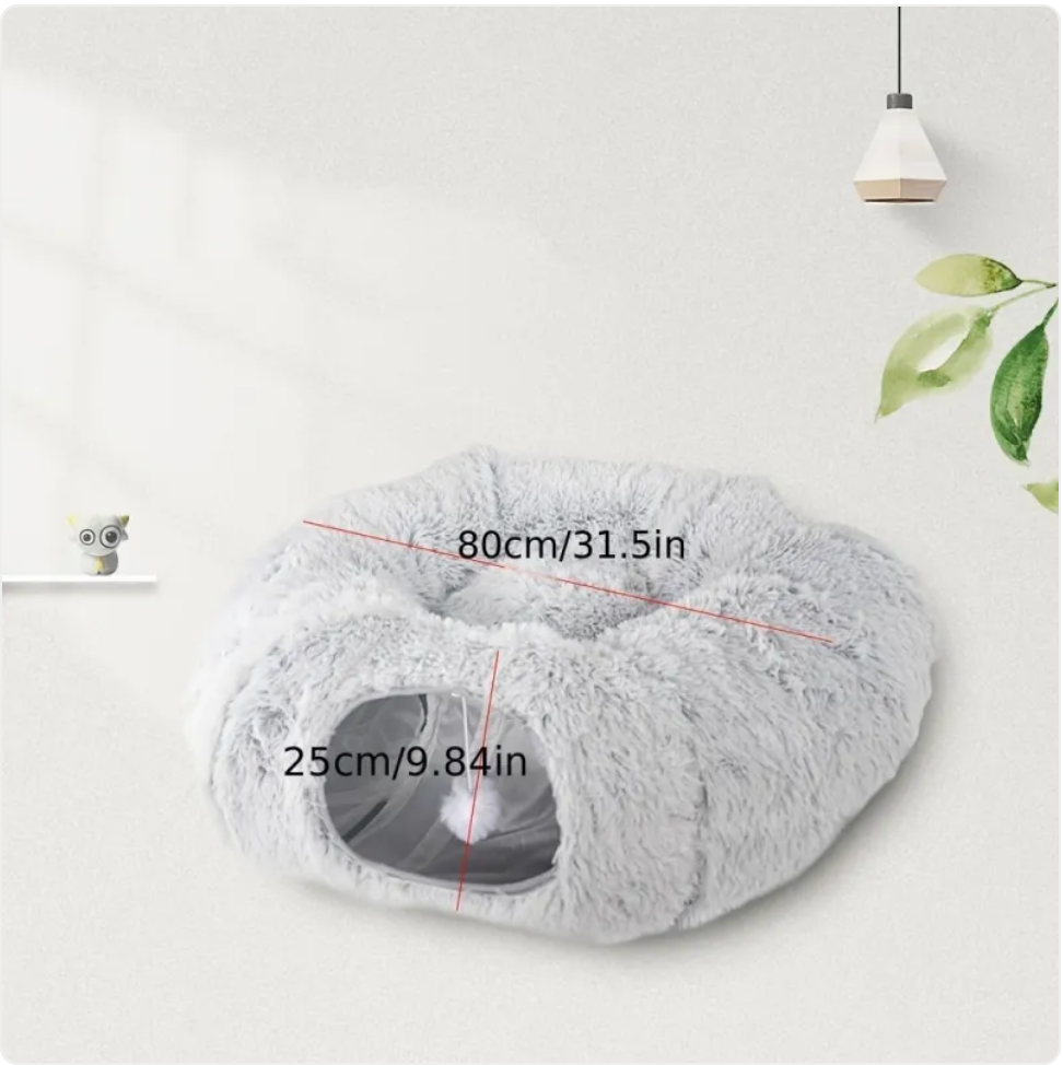 Foldable Plush Cat Tunnel & Nest Bed - Cozy Winter Kennel