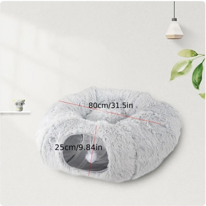 Foldable Plush Cat Tunnel & Nest Bed - Cozy Winter Kennel