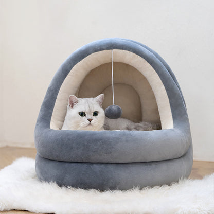 Cozy Cat House Bed - Soft Warm Kitten Sofa with Removable Mat