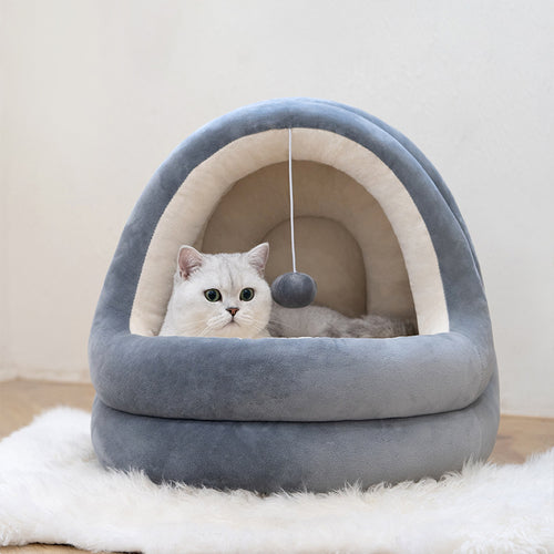 Cozy Cat House Bed - Soft Warm Kitten Sofa with Removable Mat