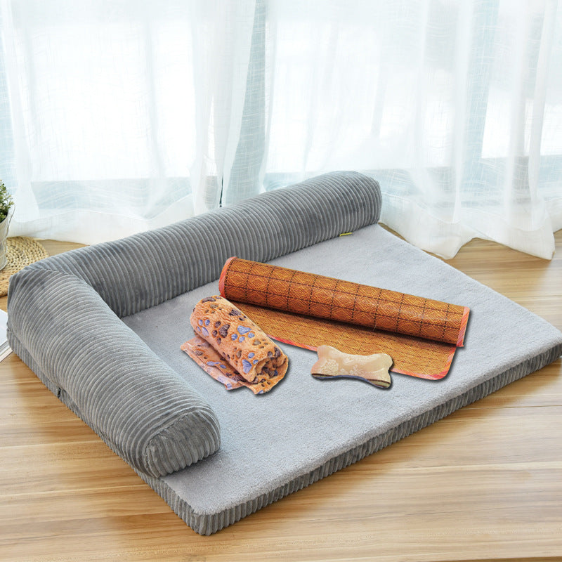 Corduroy Dog Sofa Bed - Soft Pet Bed with Non-Slip Base