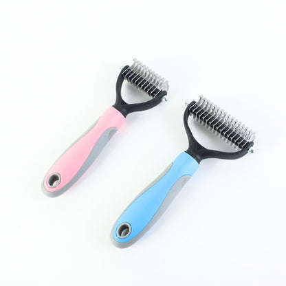 Double-Sided Pet Dematting Brush - Stainless Steel Shedding Comb