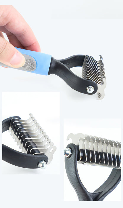 Double-Sided Pet Dematting Brush - Stainless Steel Shedding Comb