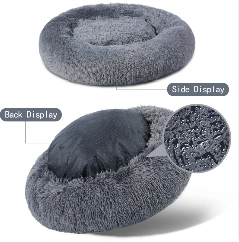 Fluffy Donut Pet Bed - Calming Round Dog & Cat Bed