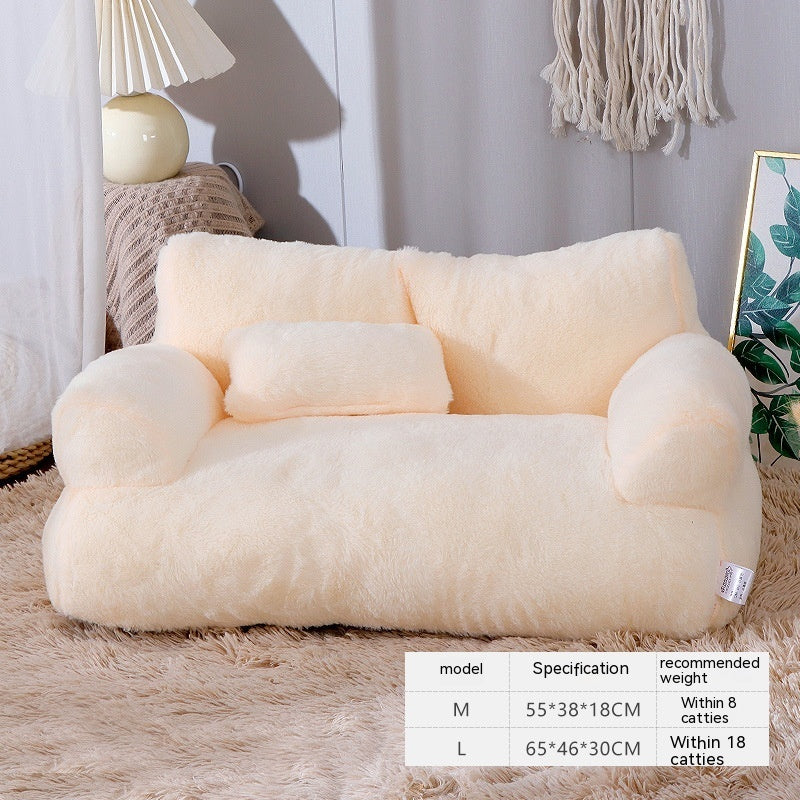 Luxury Cat Bed Sofa - Warm Plush Pet Nest with Pillow