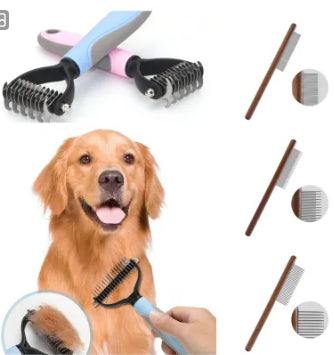 Double-Sided Pet Dematting Brush - Stainless Steel Shedding Comb