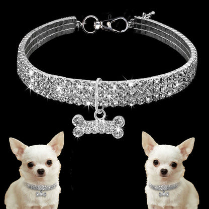 Bling Rhinestone Dog Collar - Crystal Collar for Small Dogs & Cats