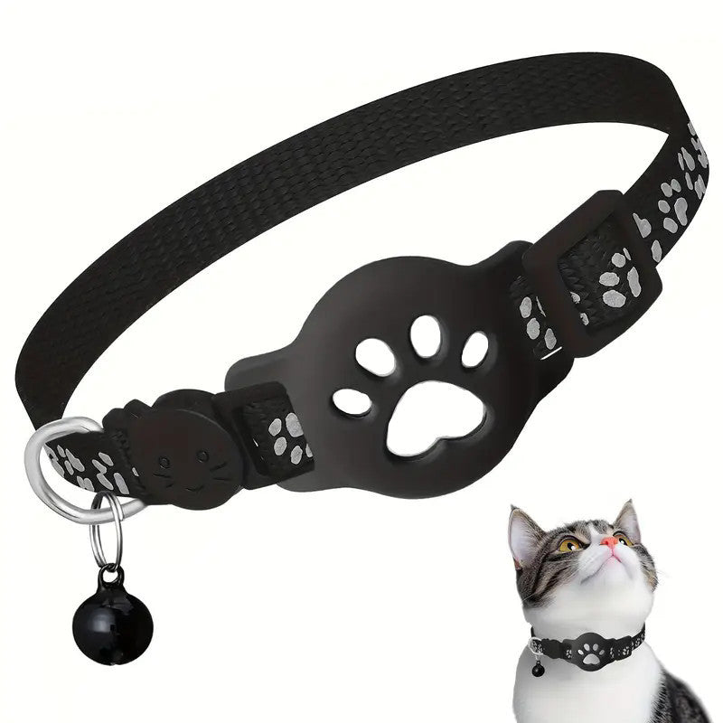 Cartoon Cat Collar with Locator Pouch - Reflective Kitty Collar