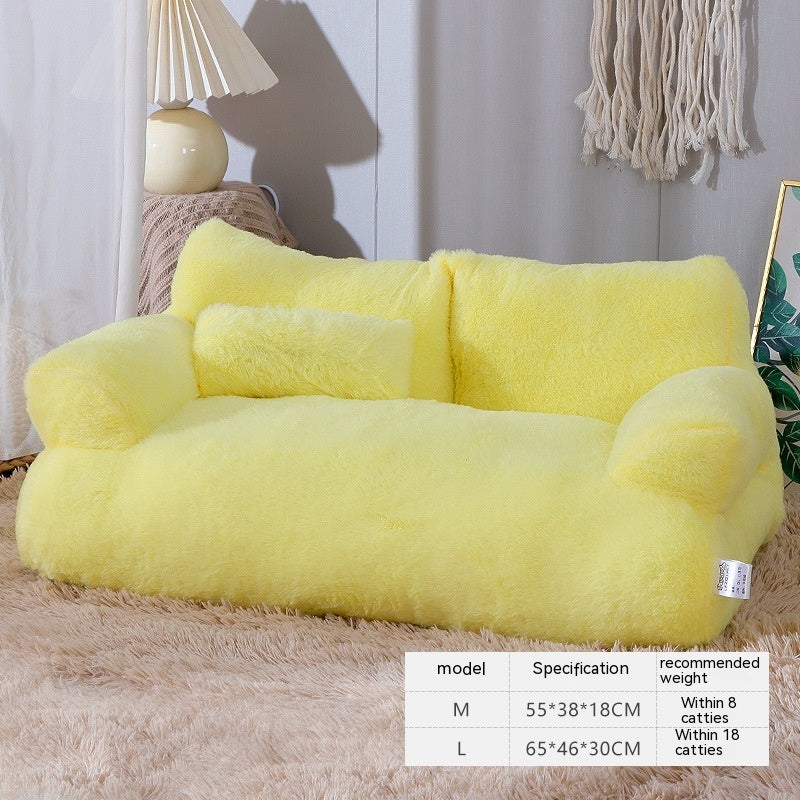 Luxury Cat Bed Sofa - Warm Plush Pet Nest with Pillow