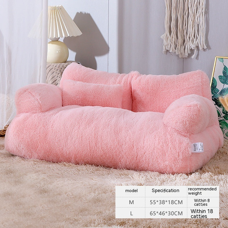 Luxury Cat Bed Sofa - Warm Plush Pet Nest with Pillow