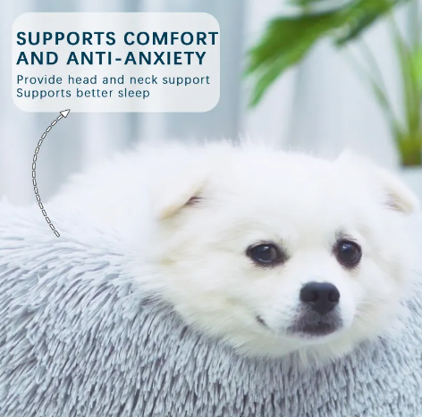 Fluffy Donut Pet Bed - Calming Round Dog & Cat Bed