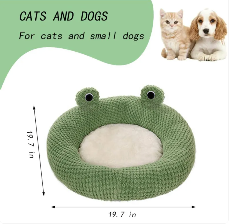 Cartoon Frog Pet Bed - Cute Plush Cat & Small Dog Bed