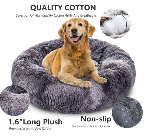 Fluffy Donut Pet Bed - Calming Round Dog & Cat Bed