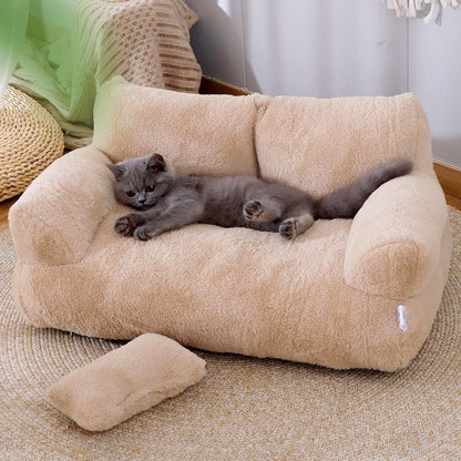 Luxury Cat Bed Sofa - Warm Plush Pet Nest with Pillow