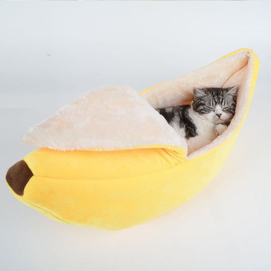 Banana-Shaped Pet Bed - Washable Long-Hair Cat & Dog Nest