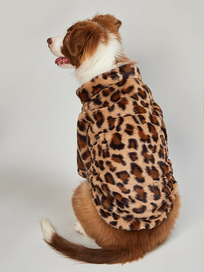 Leopard Print Dog Jacket - Warm Acrylic Pet Coat
