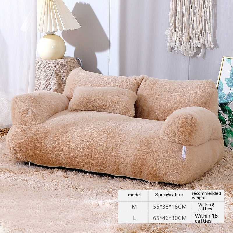 Luxury Cat Bed Sofa - Warm Plush Pet Nest with Pillow