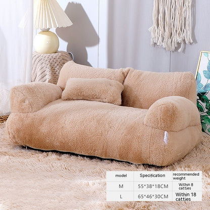 Luxury Cat Bed Sofa - Warm Plush Pet Nest with Pillow