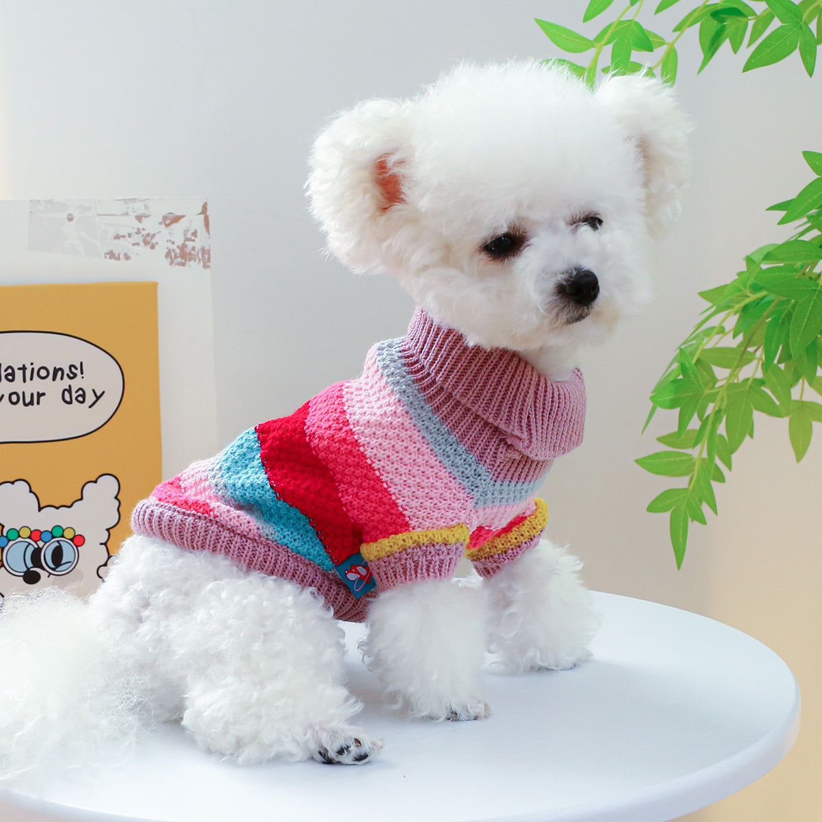 Colorful Striped Dog Sweater - Cozy Ring-Neck Pullover