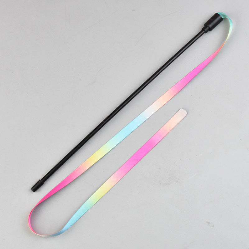 Rainbow Cat Wand Toy - Interactive Ribbon Teaser