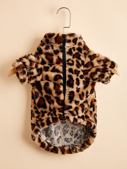 Leopard Print Dog Jacket - Warm Acrylic Pet Coat