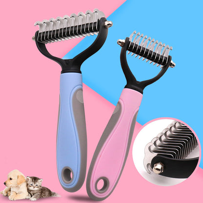 Double-Sided Pet Dematting Brush - Stainless Steel Shedding Comb