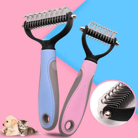 Double-Sided Pet Dematting Brush - Stainless Steel Shedding Comb