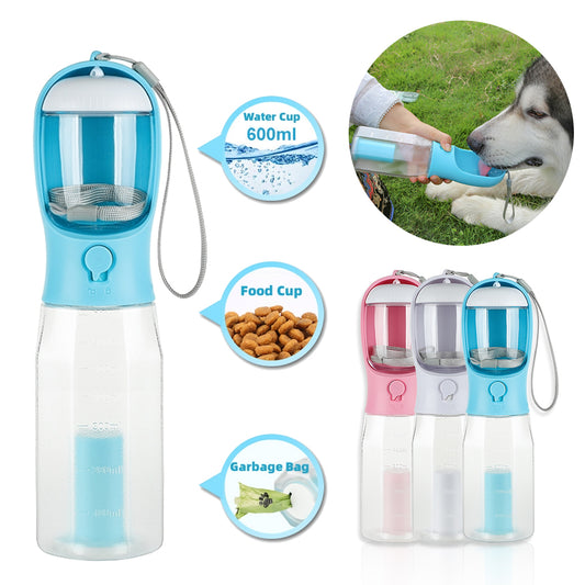 3-in-1 Portable Dog Water Bottle - Travel Feeder & Waste Dispenser