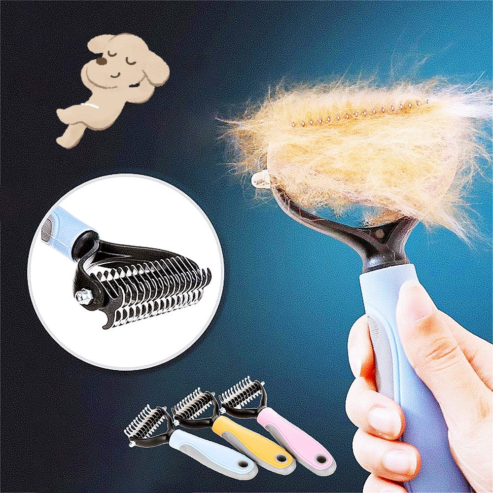 Double-Sided Pet Dematting Brush - Stainless Steel Shedding Comb
