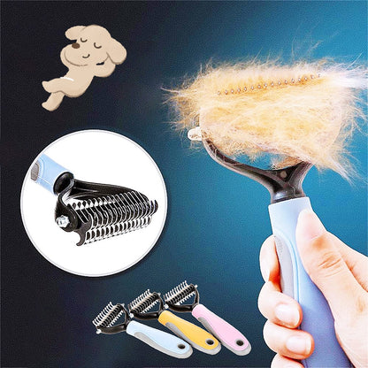 Double-Sided Pet Dematting Brush - Stainless Steel Shedding Comb